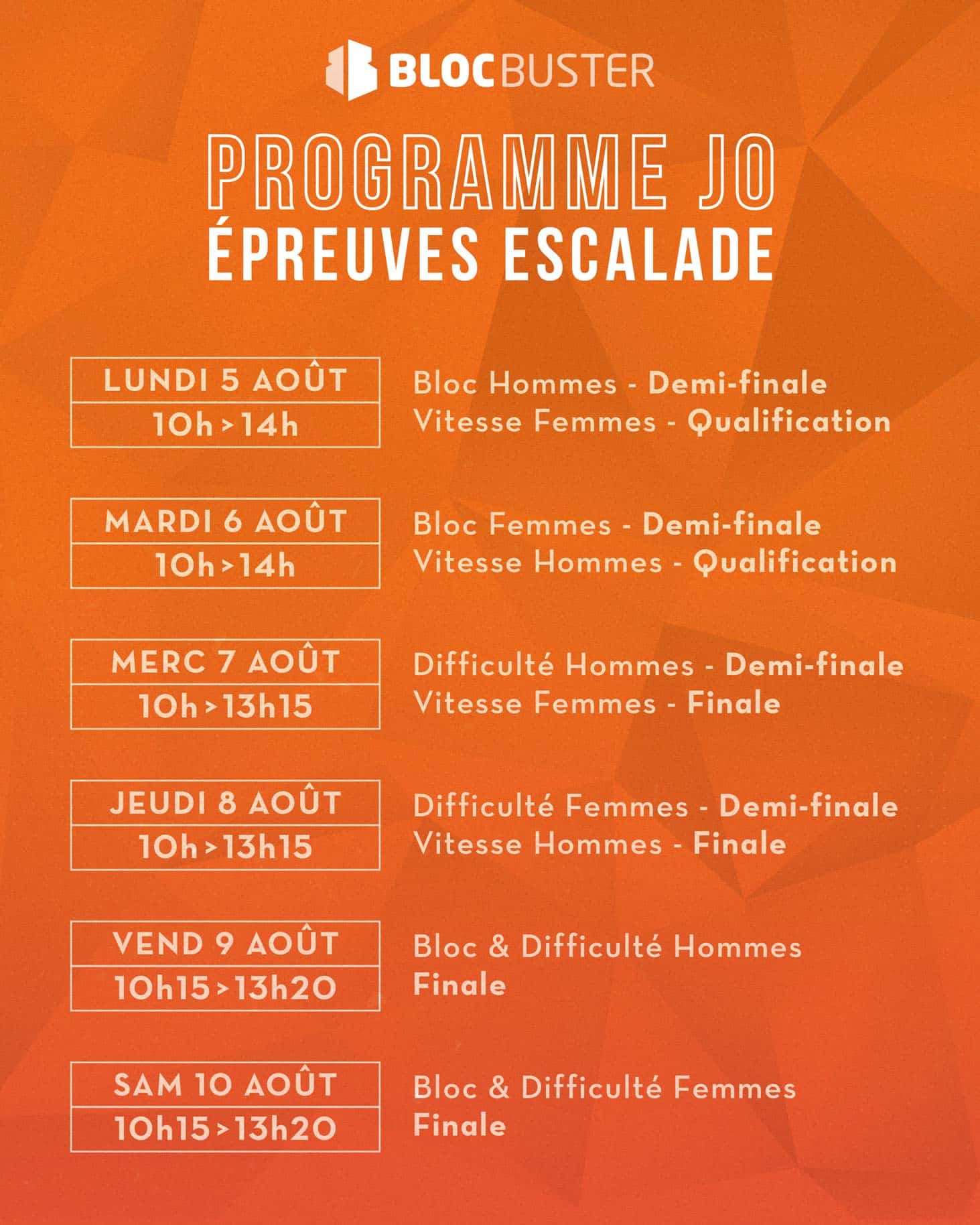 Programme JO escalade, diffusé à Blocbuster